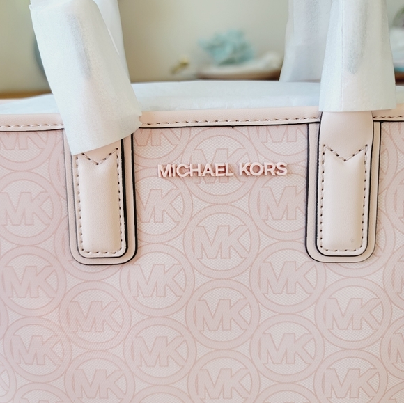 🆕️ Michael Kors Jodie Small Logo Jacquard Tote Bag In Powder Blush - Picture 6 of 12